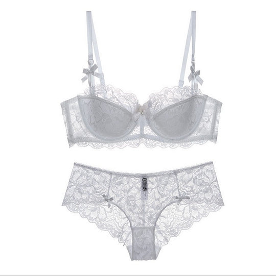 Sexy Lace Edge Side Drawing Women Underwear Breathable Thin Cotton Bra Set