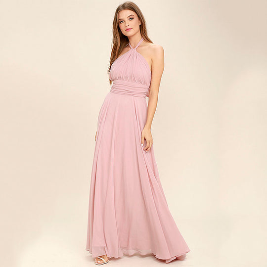 Women Clothing Sexy Chiffon Halter Pleated Formal Dress