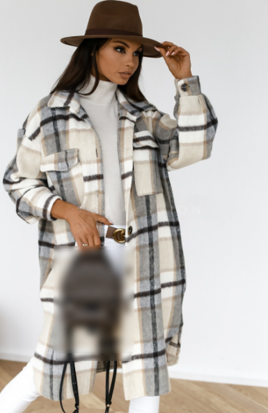 Winter Women Clothing Plaid Brushed Woolen Long Blouse