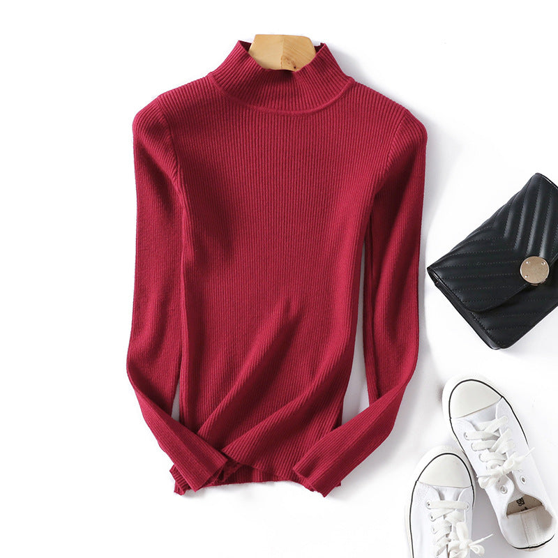Mock Neck Sweater Women Autumn Winter Sweaters Women Slim Fit Pullover Knitted Bottoming Shirt
