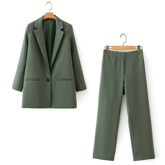 New All-Matching One-Button Blazer Cropped Pants Set