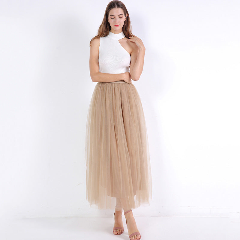 Women Mesh Bubble Skirt Tulle Skirt Floor Length Dress