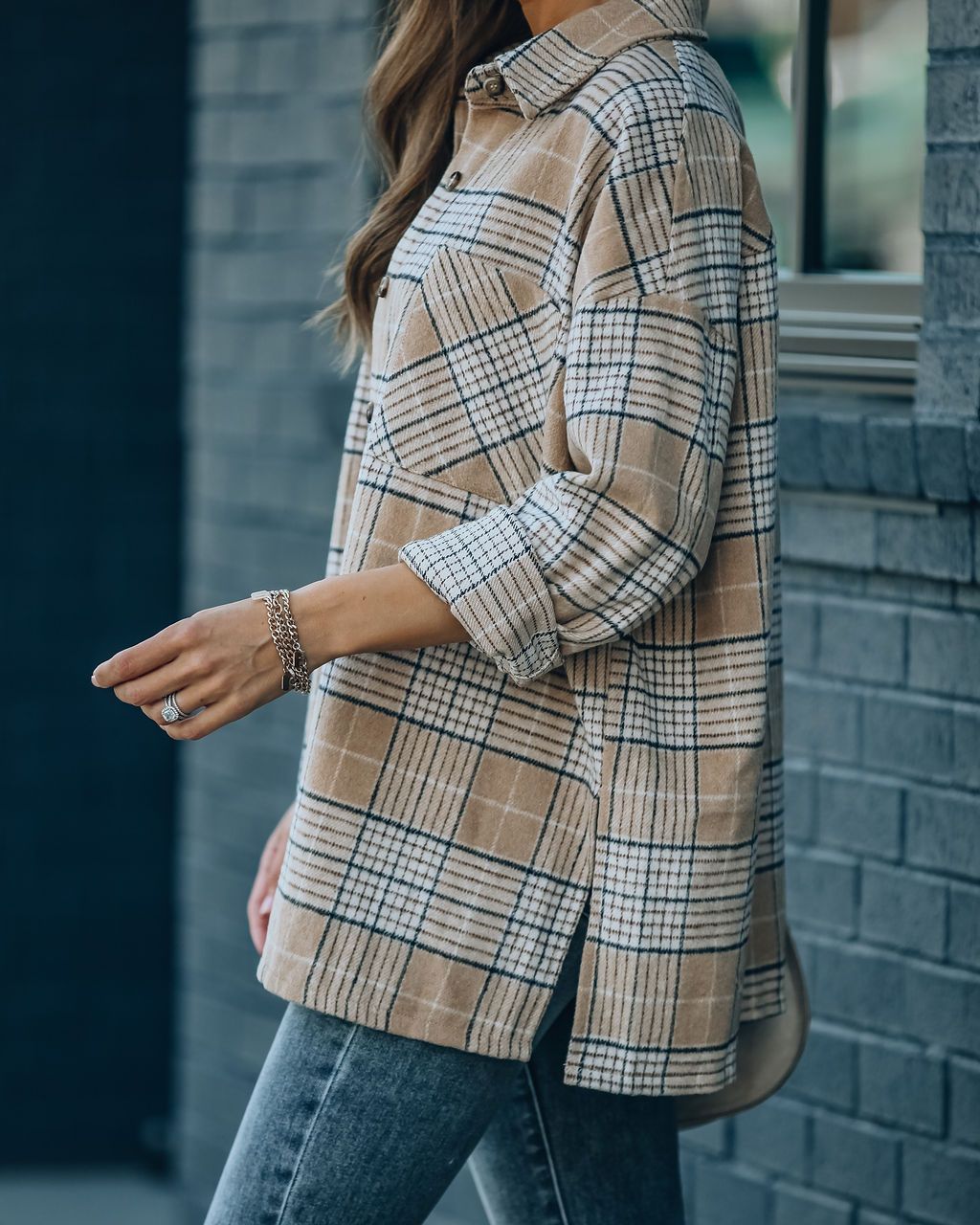 Spring Plaid Jacket Long-Sleeved Collared Loose Women Shirt