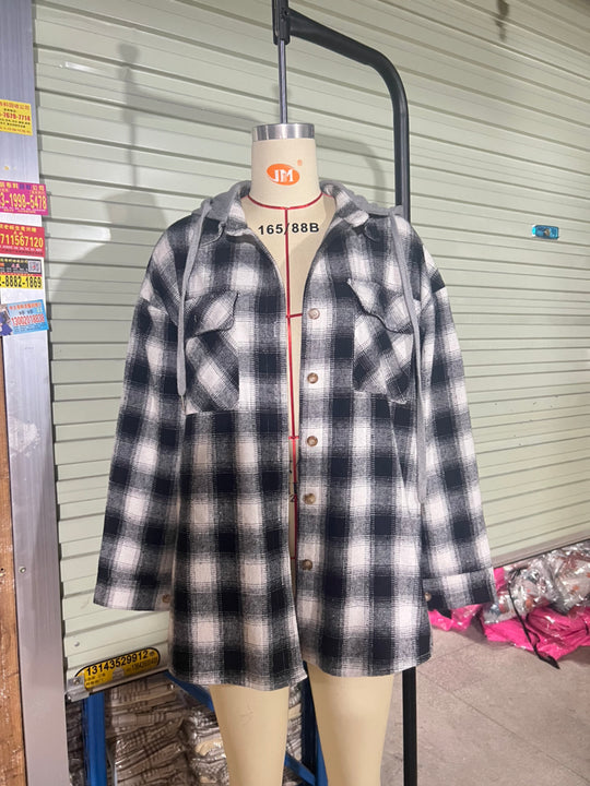 Womens Autumn Winter Casual Plaid Shackets Button Down Pocketed Shirt Jacket Coats Long Sleeve Boyfriend Shirt with Pocket Coats Shacket Outwear