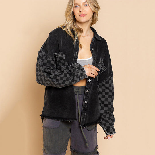 Bohemian Plaid Stitching Loose Shacket Autumn Coat