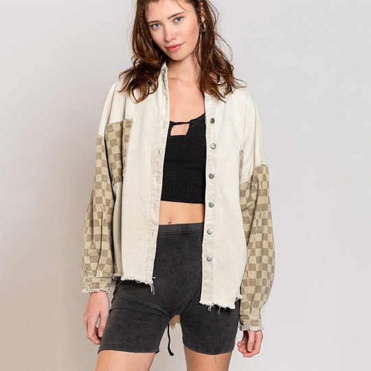 Bohemian Plaid Stitching Loose Shacket Autumn Coat