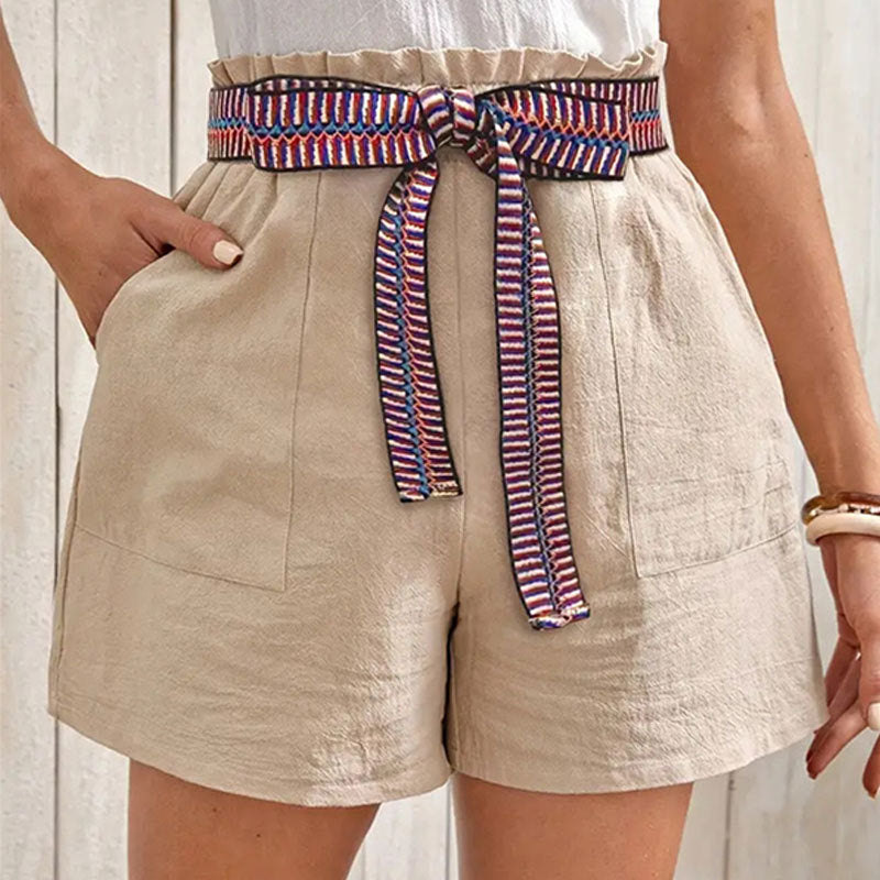 Pants Ethnic Ribbon Decorative Pocket Shorts Women Summer Solid Color Loose Casual Pants Women