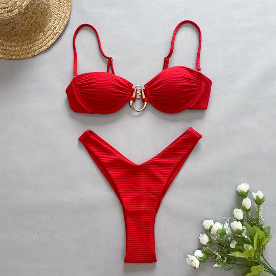 Bikini High Waist Bikini Solid Color Sexy Split Women Swimsuit