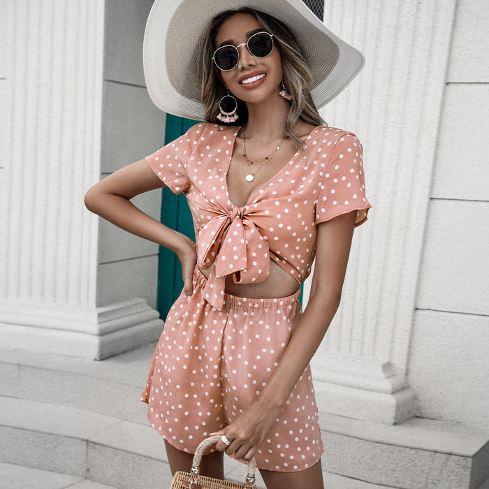 Summer Printed  Short Sleeve Lace up cropped Bohemian Bell Sleeve Romper