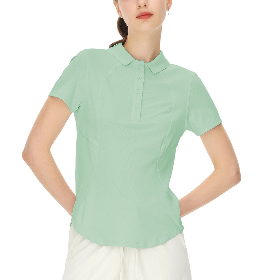 Spring Summer Polo Collar Casual Top Button Arc Sun Protective Clothing Yoga Sports Short Sleeve T shirt