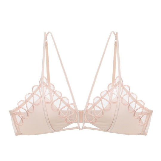 French Mesh Embroidered Underwear Women Thin Section Without Steel Ring Triangle Cup Sexy Bra Set Bralette