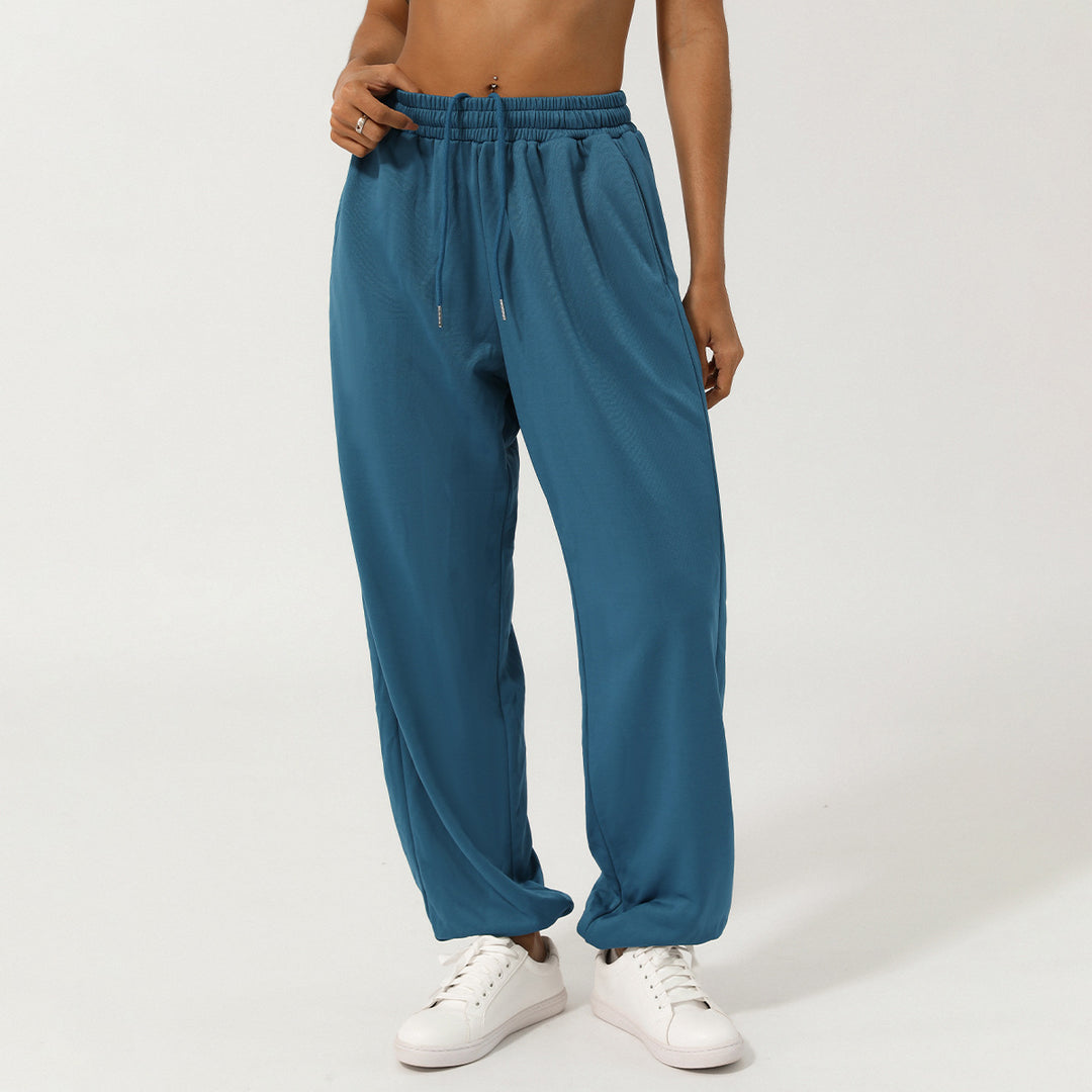 High Waist Ankle Tied Track Sweatpants Loose Straight Casual Pants Outdoor All Matching Pocket Jogger Pants Women Summer