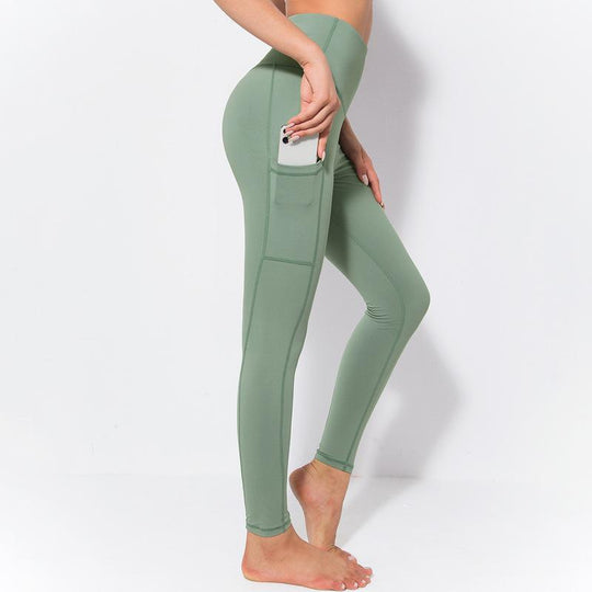 New Yoga Pants Women Side Pocket Shaping Hip Lifting Skinny Stretchy Slimming Outerwear Leggings