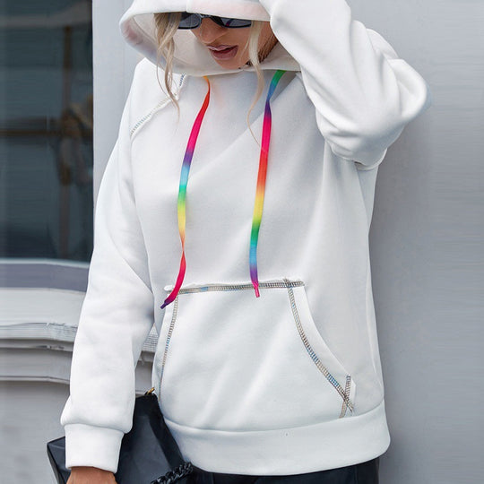 Loose Casual Hooded Rainbow Ribbon Multicolor Top Women Hoodie