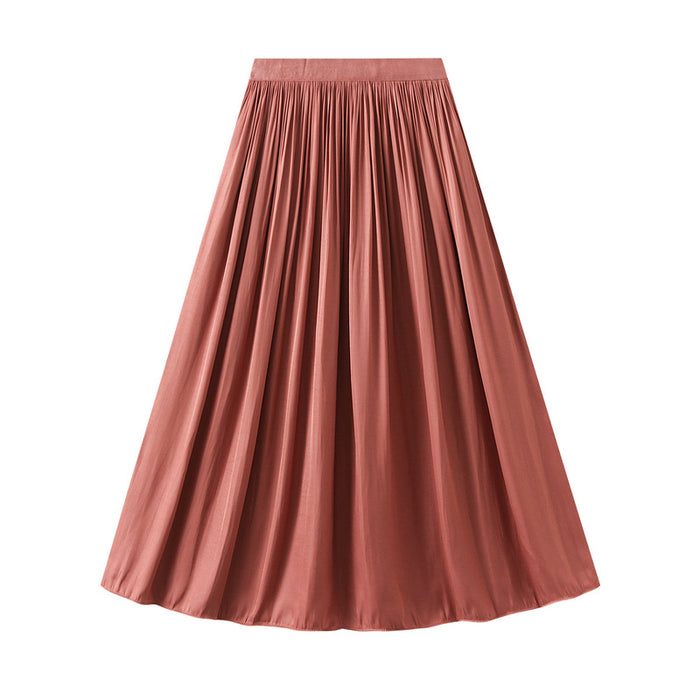 Double Sided Artificial Silk Long Skirt Women  Draping Summer High Waist Slimming Pleated A  line Skirt Maxi Dress