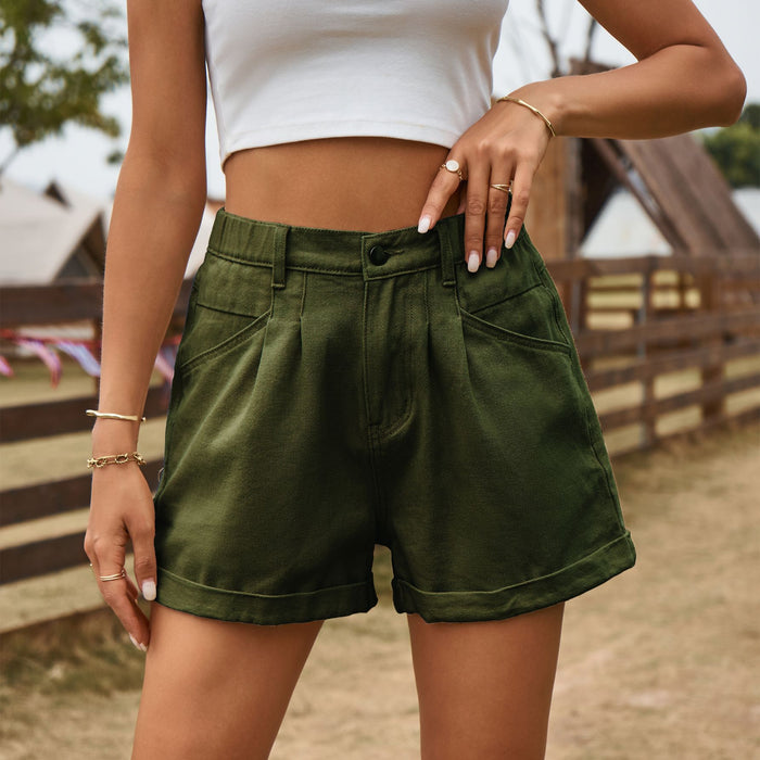 Women Summer All Matching Elastic Waistband Design Denim Shorts Casual Pants