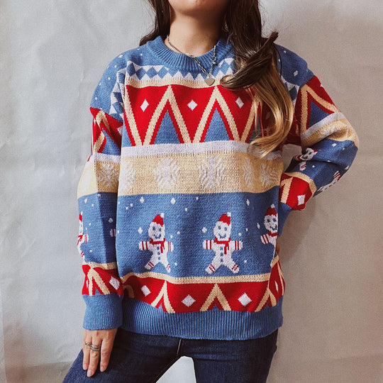 Casual Christmas Sweater Year Theme round Neck Long Sleeve Pullover Women
