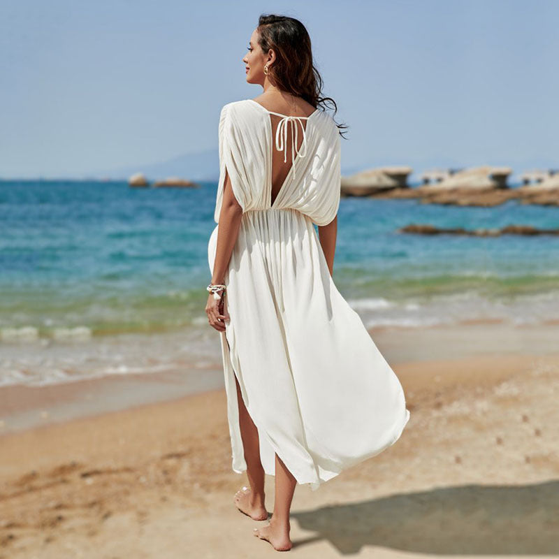 Cotton Loose Vacation Beach Blouse Jumpsuit Maxi Dress Sun Protection Shirt Bikini Swimsuit Outwear