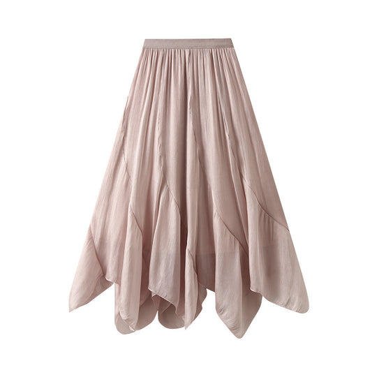 French Irregular Asymmetric High Waist Skirt Women Summer Fishtail Skirt Maxi Dress Wavy Edge