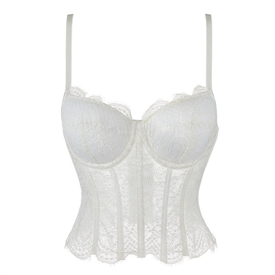 White Mesh Double Strap with Cup Women Tube Top Body Shaping Top