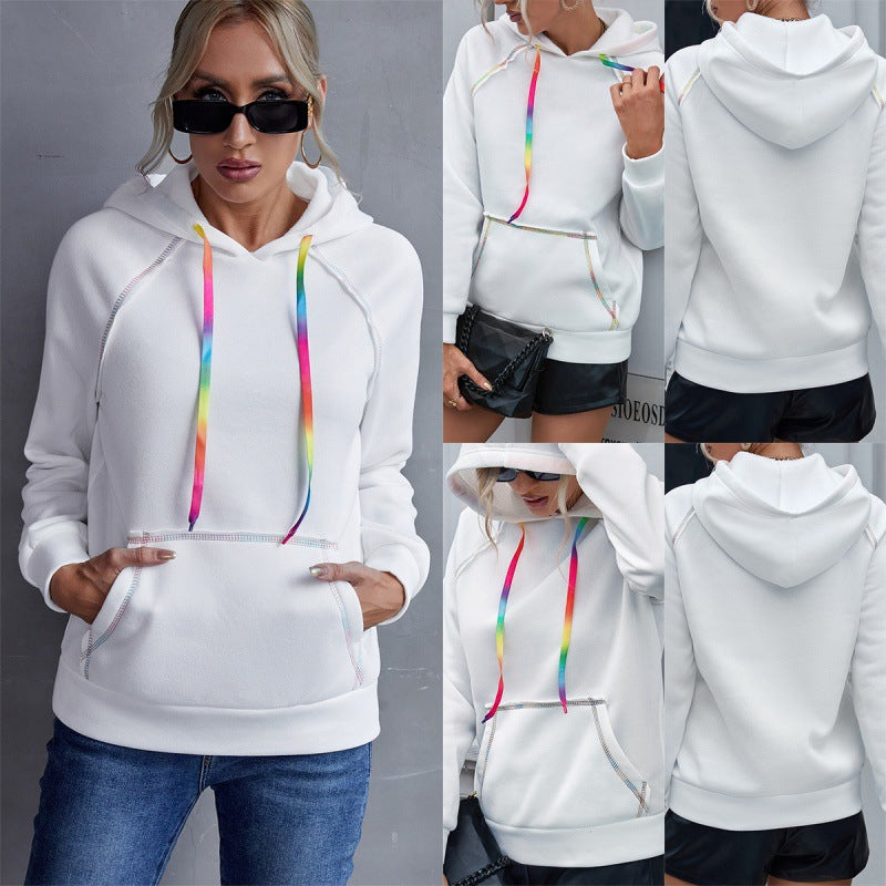 Loose Casual Hooded Rainbow Ribbon Multicolor Top Women Hoodie