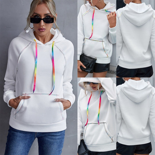 Loose Casual Hooded Rainbow Ribbon Multicolor Top Women Hoodie