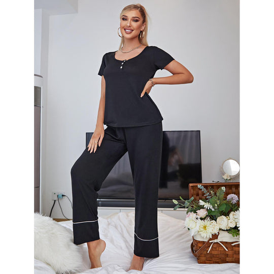 Homewear Suit Spring Summer Short Sleeves Trousers Two Piece Pajamas Women