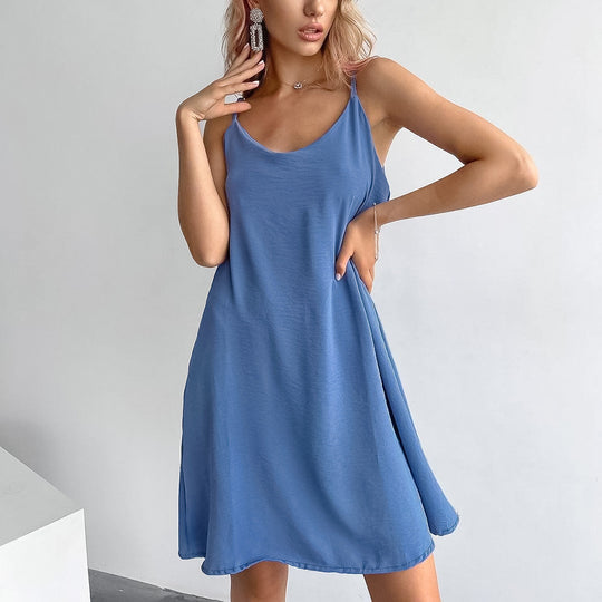 Summer Thin Bubble Wrinkle Strap Short Nightdress Soft Skin Friendly Solid Color Simple Breathable Ladies Homewear