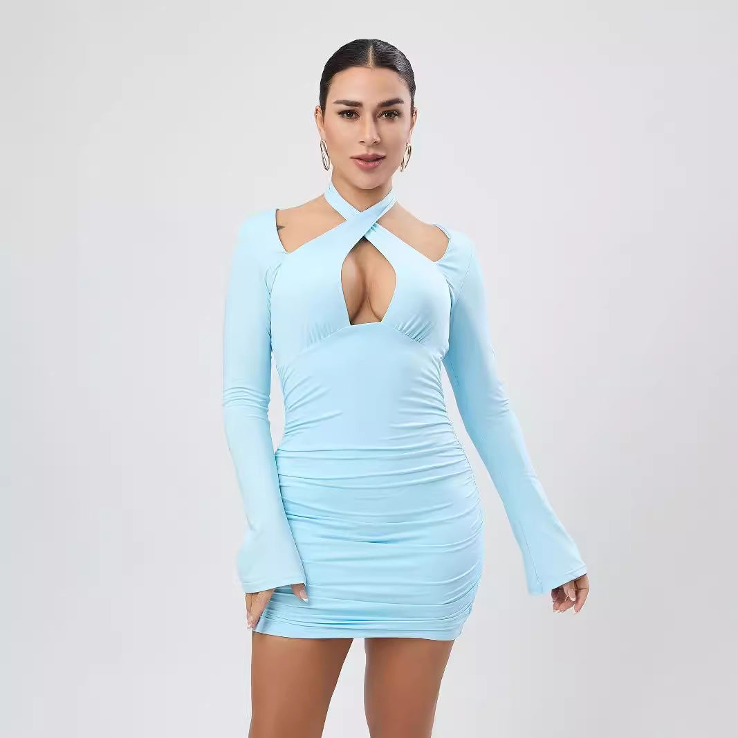 Super Sexy Dress Stretch Long Sleeve Halter Skinny Sexy Women Clothing