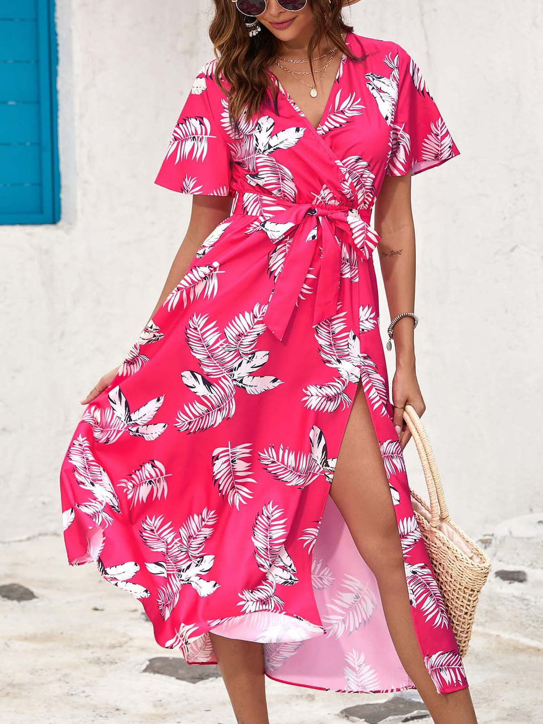 Women Clothing Popular Dress Summer Printed Split Midi Dress Women Clothing