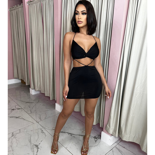 Women Clothing Sexy Tight Backless Cross Tied Dress Women