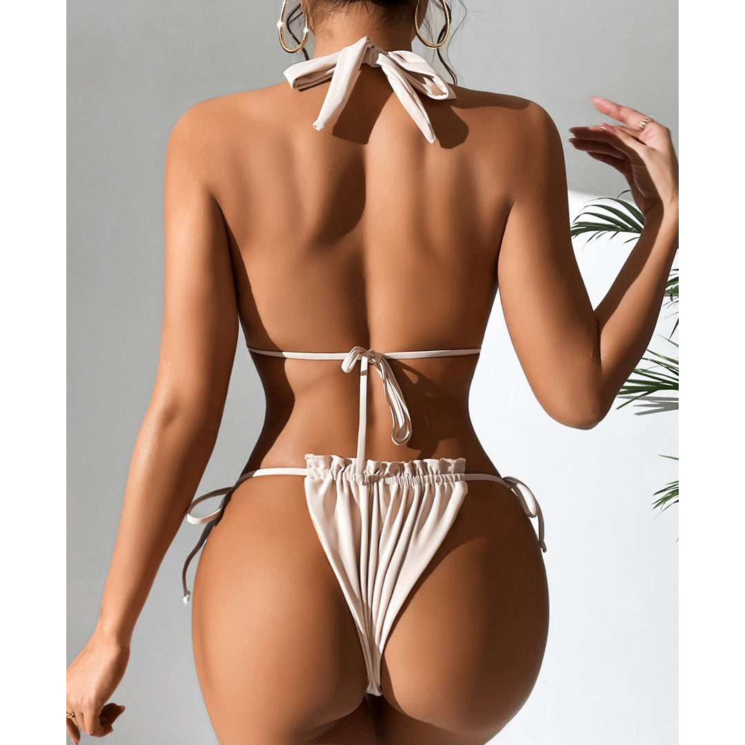 Halter Solid Color Sexy Bikini Split Swimsuit Women Swimsuit