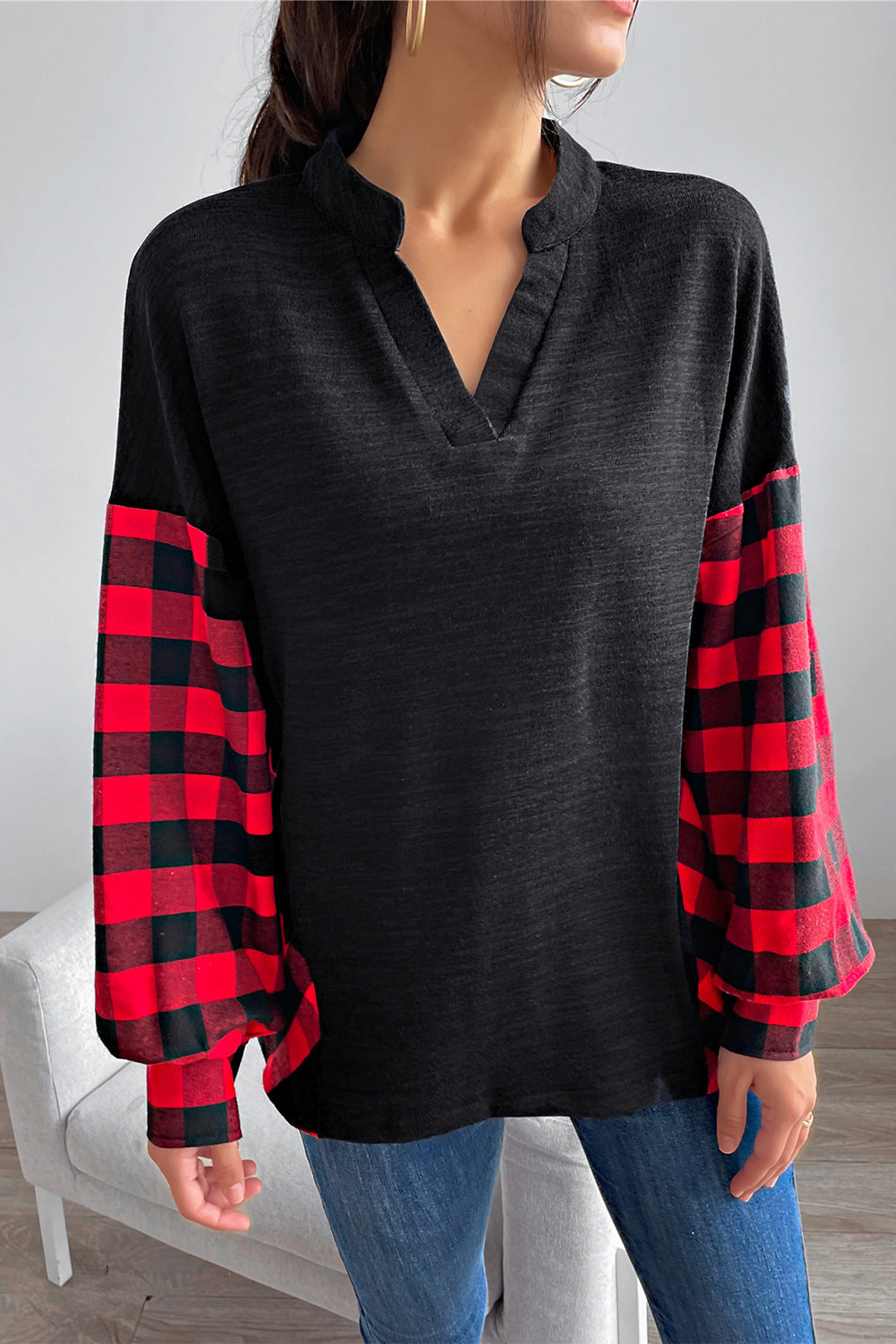 Autumn Women Clothing Classic Casual Patchwork Plaid Long Sleeved Top