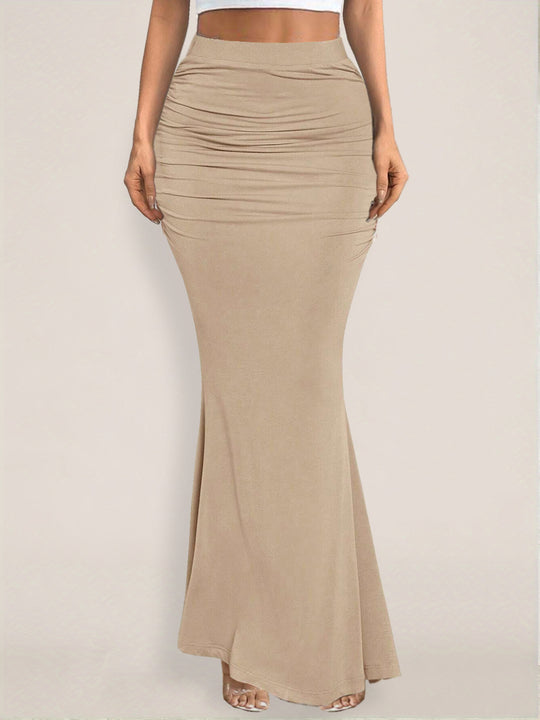 Summer Skirt Sexy Slim Hip Pleated Wide Hem Maxi