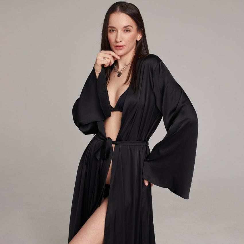 Summer Artificial Silk Bathrobe Sexy Casual Women Pajamas Casual Wear Thin Morning Gowns