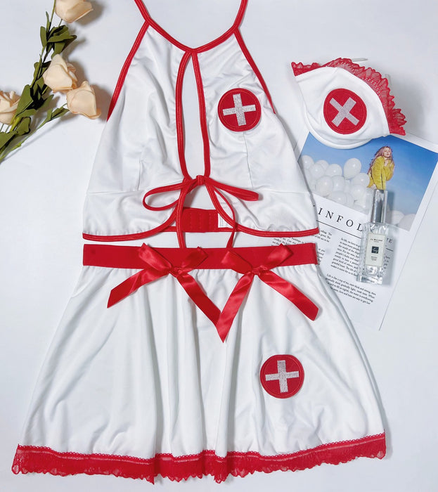 Sexy Lingerie Hollow Out Cutout Backless Temptation Split Skirt Sexy Nurses Uniform