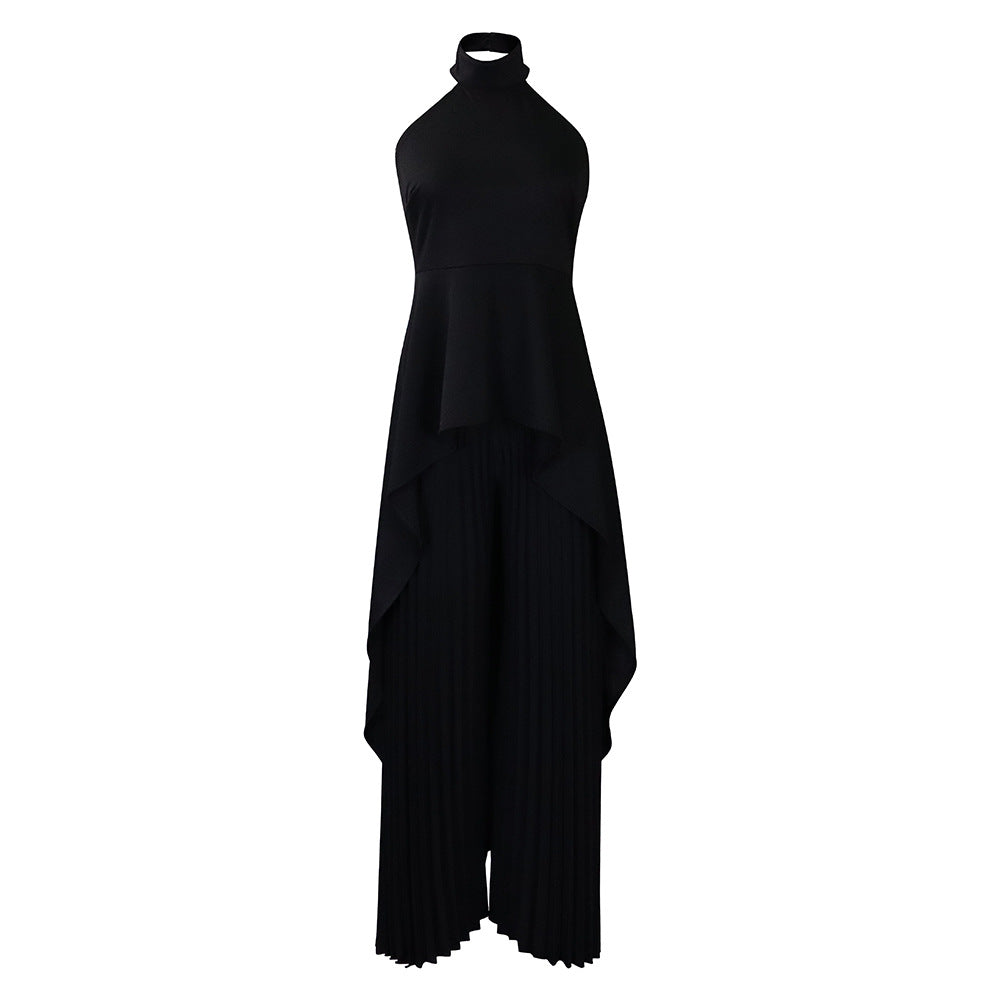 Women Clothing Office Sleeveless Irregular Asymmetric Top Wide Leg Pants Two Piece Suit