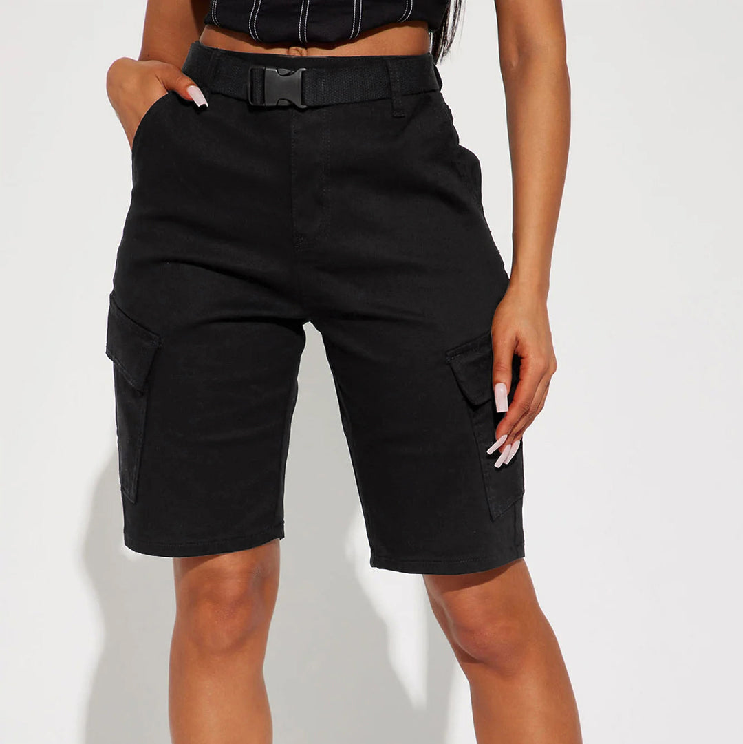 Workwear Shorts Mid Pants Spring Summer Fifth Pants High Street Belt Solid Color Women Pants