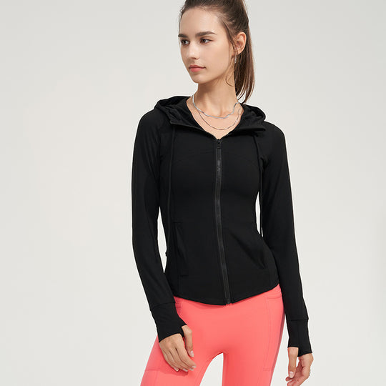 Yoga Clothes Women Long Sleeved Zipper Hooded Running Sports Fitness Top Fitness Yoga Jacket