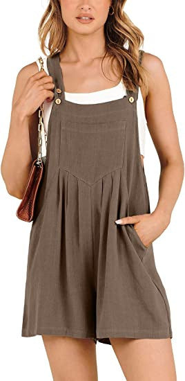 Women Cotton Linen Loose Casual One Piece Wide Leg Romper