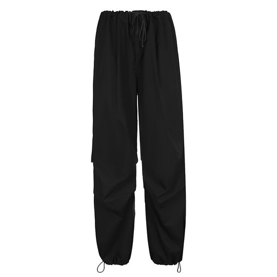 Street Retro Casual Drawstring Lace Waist of Trousers Loose Wide Leg Pants Sexy Handsome Dance Exercise Ankle Tied Trousers