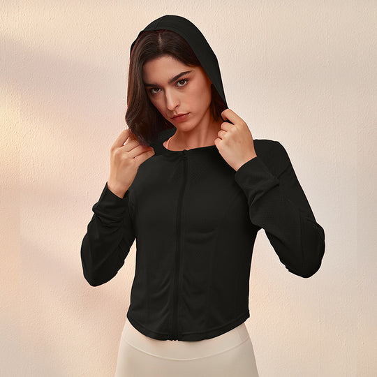 Sports Jacket Women Quick Drying Slim Fit Top Thin Cardigan Hooded Running Yoga Long Sleeve Workout Clothes Summer Sun Protection