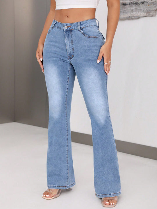 Women Clothing High Waist Casual Straight Leg Slimming High Elastic Jeans