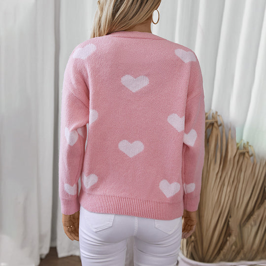 Women Knitwear Autumn Winter Love Single Breasted Loose Sweater Cardigan Women