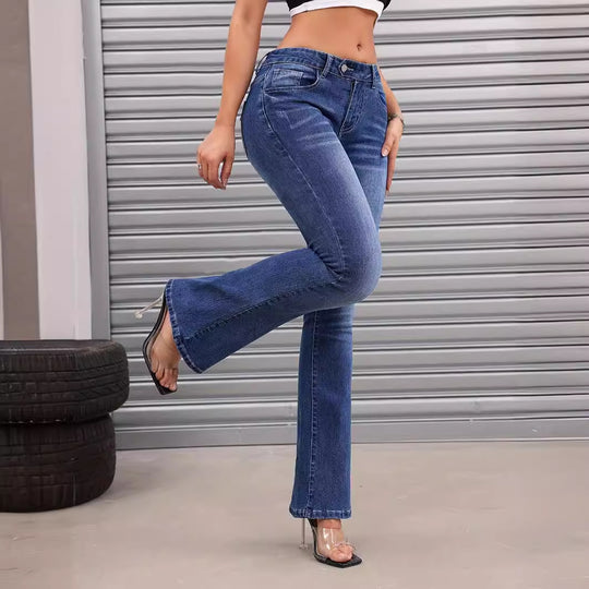 Jeans Women Slimming Slightly Flared Stretch Slim Fit Office Casual