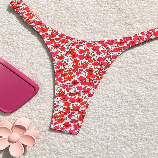 Floral Tie Neck Bikini Sexy Split Swimsuit Women Beach Spring Swimsuit Bikini