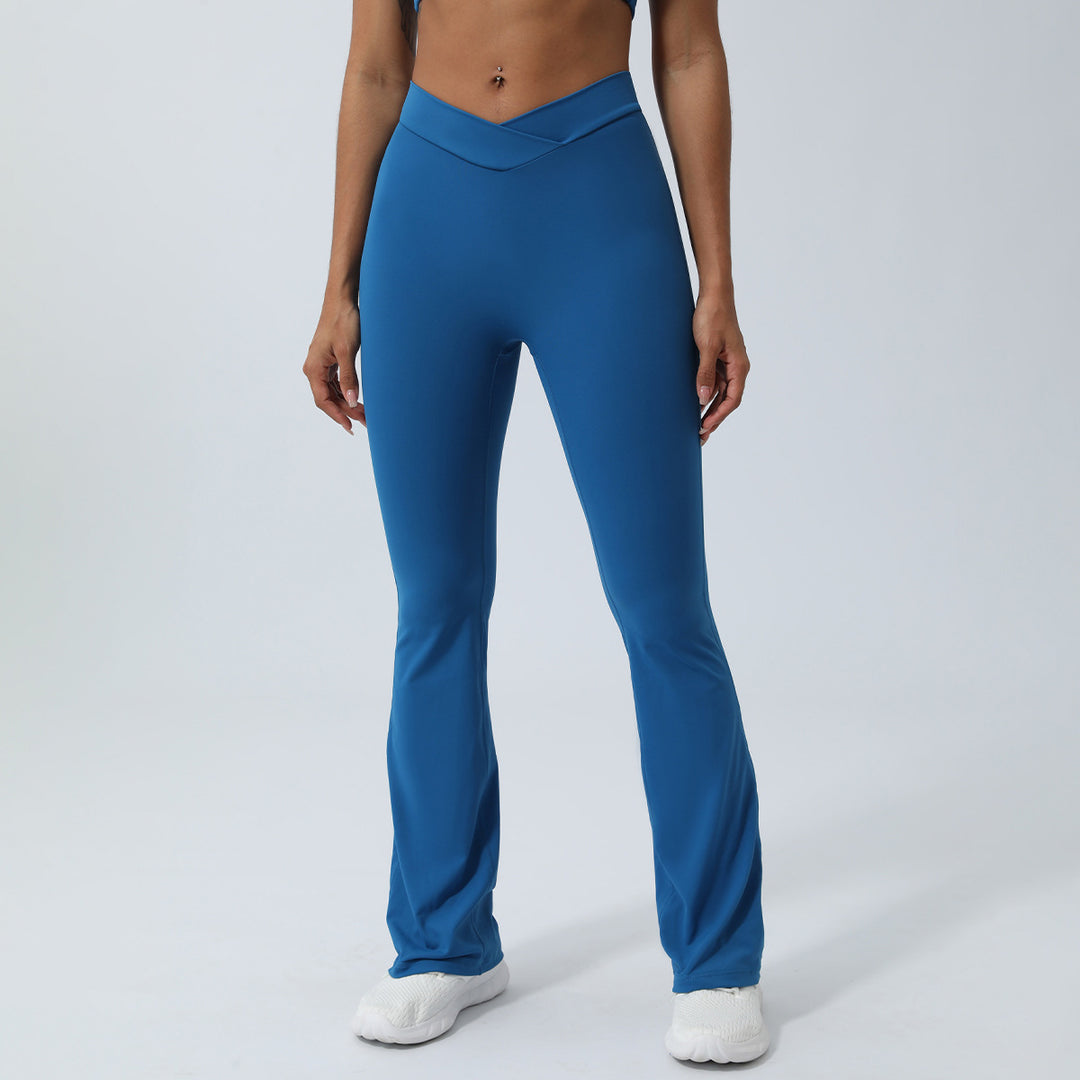 Cross V Shaped Fitness Bell Bottom Pants Shrink Wrinkle Peach Hip Raise Yoga Pants No T Line Quick Drying Sports Trousers