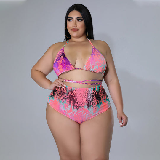 Summer Beach Sexy Special Printed Swimsuit Mesh Three Piece Set