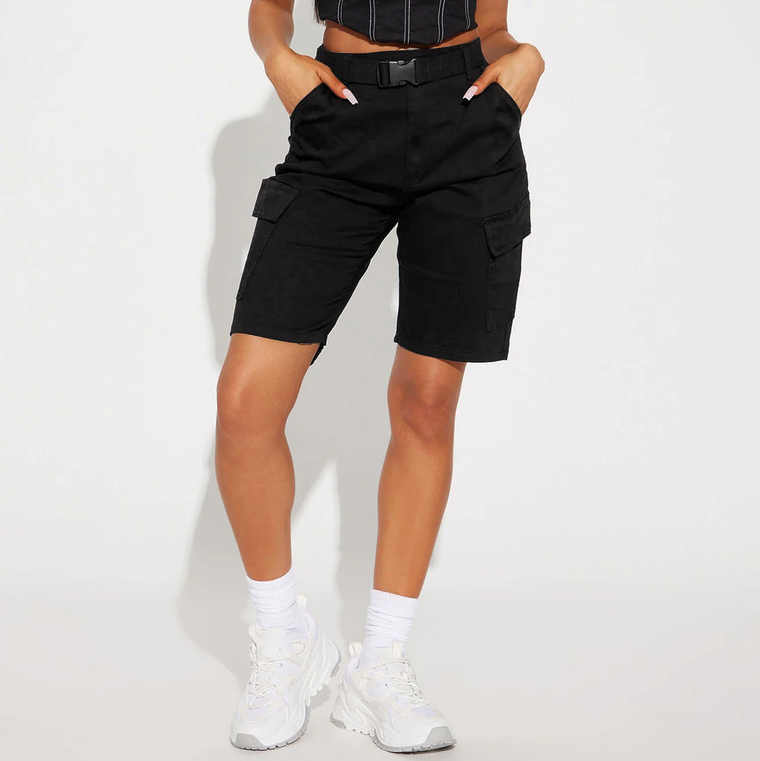 Workwear Shorts Mid Pants Spring Summer Fifth Pants High Street Belt Solid Color Women Pants