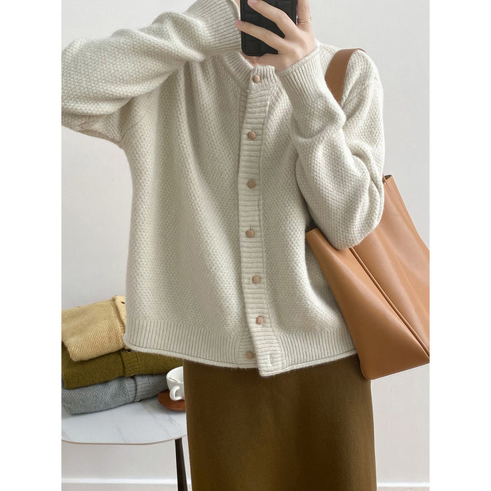 Lazy round Neck Knitted Sweater for Women Autumn Minimalist Long Sleeve Loose Cardigan Coat